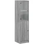vidaXL Highboard avec porte en verre gris Sonoma 35x37x142 cm