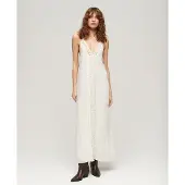 Superdry Dames Robe Caraco Longue Ibiza Blanc, Taille: 40