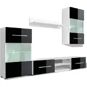 vidaXL Meuble-paroi en cinq parties Armoire TV avec éclairage LED Noir