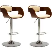 vidaXL Tabouret de bar 2 pcs. Crème bois courbé et similicuir