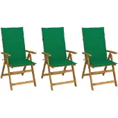 vidaXL Chaises de jardin pliantes 3 pcs. avec coussins en bois massif d'acacia