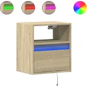 vidaXL Table de chevet murale avec lumières LED chêne sonoma