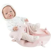 Paola Reina Poupée bébé fille Doudou yeux bleus 42cm vinyle