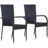 vidaXL Chaises de jardin empilables 2 pcs. Poly rotin noir