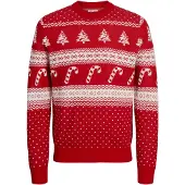 Jack & Jones Pull-over 'JJXmas Gabriel' rouge rubis / blanc