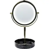Beliani Miroir cosmétique LED or et noir cadre métal fer ø 20 cm support céramique loupe 1x/5x double face
