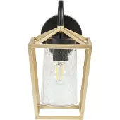 Beliani Applique murale extérieure Or / Noir Métal et verre 33 cm Moderne Rectangulaire Forme de lanterne Éclairage pour extérieur Terrasse Balcon Équipement