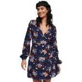 Superdry Printed Wrap Long Sleeve Short Dress Bleu L Femme