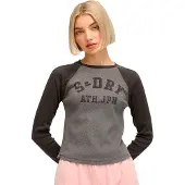 Superdry pour femme. W6011957A T-shirt Athletic Rib Slim noir (L/XL), Casuel, Gris, Coton, Manche longue