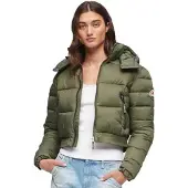 Superdry pour femme. W5011682A Veste courte à capuche Fuji green (L), Casuel, Vert, Nylon