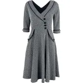 Voodoo Vixen Robe mi-longue Rockabilly de - Robe Évasée Macie Herringbone - L - pour Femme - gris - Taille L