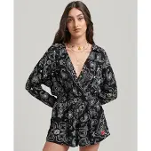 Superdry Vintage Beach Long Sleeve Romper Noir 2XS Femme