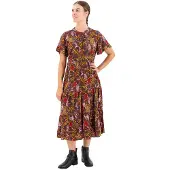Superdry Printed Tiered Short Sleeve Midi Dress Marron S Femme
