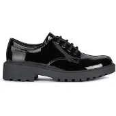 Geox J Casey : chaussures pour enfants respirantes à lacets en vernis noir – undefined / Vernis noir