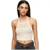 Superdry Femme Coton Crochet Haut Court, Crème, Taille: 40