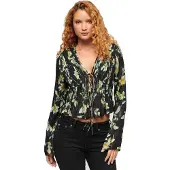 Superdry pour femme. W6011969A Blouse 70S florale noire (XL), Casuel, Viscose, Manche courte