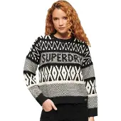 Superdry pour femme. W6110559A Pull à col rond avec motif de marque noir (XS), Casuel, Acrylique
