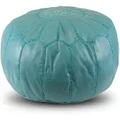 Safaary Tabouret Marocain Cuir Turquoise Rond