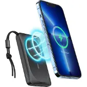 Veger Powerbank 10 000 mAh avec chargement par induction compatible avec MagSafe PD QC3.0 2A 20W MagOn (VP1151 / W1151) noir