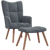 vidaXL Fauteuil relax avec pouf gris foncé velours