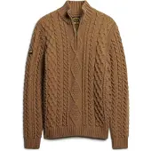 Superdry pour homme. M6110527A Pull tressé en tricot avec demi-fermeture éclair Vintage Jacob brown (XL), Marron, Casuel, Acrylique