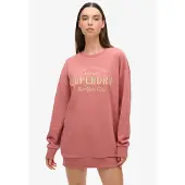 Superdry Femme Robe-sweat à Logo Métallisé Luxe Rose et Or, Taille: 34-36 Taille: 34-36