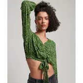 Superdry Vintage Tie Front Long Sleeve Blouse Vert L Femme
