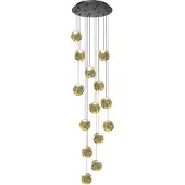 Highlight Suspension Melina noir avec verre ambré 14 lumières