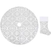 vidaXL Jupe de sapin de Noël de luxe avec chaussette Blanc 122cm Tissu