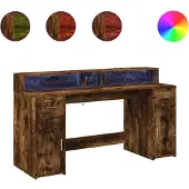 vidaXL Bureau LED chêne fumé 160x55x91 cm bois composite