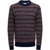 Only & Sons Pull-over 'ONSMusa' bleu marine / lie de vin / blanc
