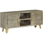 vidaXL Armoire TV Gris avec laiton 110 x 30 x 48 cm Bois de manguier massif