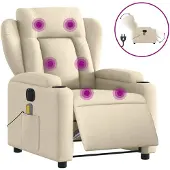 vidaXL Fauteuil de massage électrique Crème Tissu