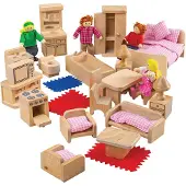 Bigjigs Famille de poupées en bois avec meubles, 26dlg.