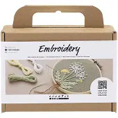 Creativ Company Mini Kit DIY Broderie - - Cadre à broder - Motifs floraux - Fils de coton