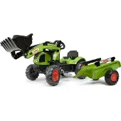 Falk Tracteur Claas vert avec remorque et godet à pédales, pour les enfants de 2 à 5 ans