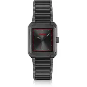 HUGO BOSS Montre en acier noir avec détails rouges