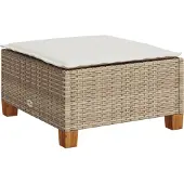 vidaXL Tabouret de jardin et coussin beige 63,5x56x32cm résine tressée