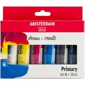 Amsterdam Peinture acrylique Primary lot de 6 x 20 ml
