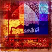 Safaary Peinture arabe Chameaux Jaune