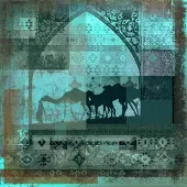 Safaary Peinture arabe Chameaux turquoise