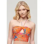 Superdry Dames Orange, Bleu et Vert Haut Court Tissé Ajouré Imprimé Floral, Taille: 40