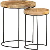 vidaXL Ensemble de 2 tables basses en bois massif de manguier et acier