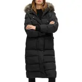 Superdry Femme Manteau Long en Fausse Fourrure Everest Noir Taille: 44