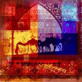 Safaary Peinture arabe Chameaux Jaune