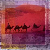 Safaary Peinture arabe Troupeau de chameaux rouge