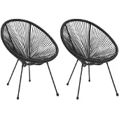 vidaXL Chaises de jardin Moon 2 pcs. Rotin Noir