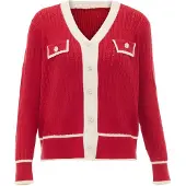 NALLY Cardigan rouge rubis / blanc cassé