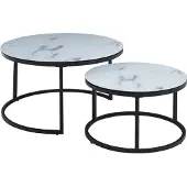 Molecule Ensemble de tables basses Boston Ø80 et Ø60cm - marbre blanc