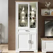 Emob Vitrine Samine 93cm 3 portes & 1 tiroir - blanc/chêne